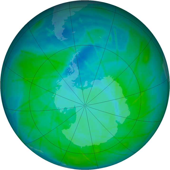 Antarctic ozone map for 01 January 2011
